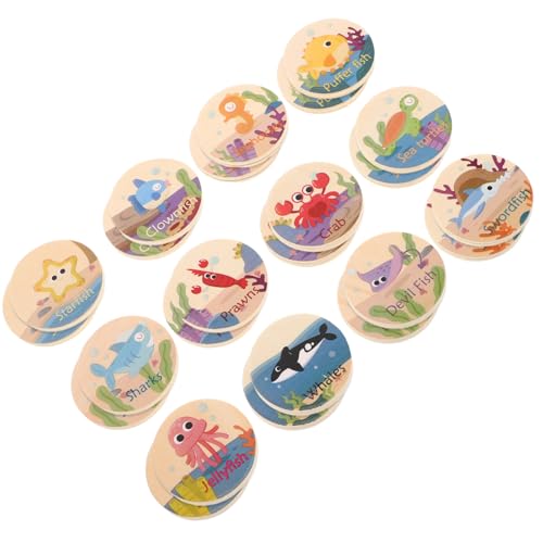 Kisangel 24 Stück Marine Animal Memory Chess Meeresfiguren -tierspielzeug Meeresspielzeug Spielzeugtiere Passende Tierkarten Meerestier Tier-Matching-Spiel Holz Khaki von Kisangel