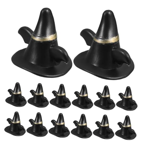 Kisangel 24 Stück Mini-elfenhut Deko Mini-strickmützen Handgestrickte Mini-mützen Zaubererhut Böser Charme Puppe Haustier Hut Weihnachtspuppen-minihüte Minihüte Zum Basteln Plastik Black von Kisangel