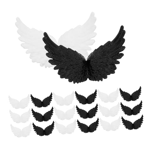 Kisangel 24 Stück Teiliges Kunststoff Engelsflügel Weiße und Schwarze Mini Deko für DIY Basteln Wiederverwendbar Filigrane Details für Geburtstags Babyparty-dekoration von Kisangel