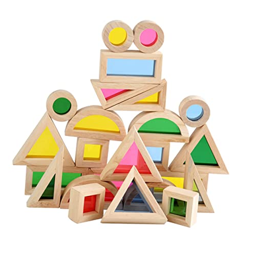 Kisangel 24Stücke Kaleidoskopisches Holzspielzeug Teiliges aus Bunten Bausteinen für Kognitive und Formenerkennung von Kisangel