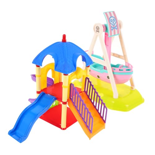 Kisangel 2 Stücke Kleiner Spielplatz Modell Spielzeug für Puppenhaus mit Rutsche und Piratenschiff Kreatives Puppenhaus Zubehör für Kinder Spielplatz und Rollenspiele von Kisangel