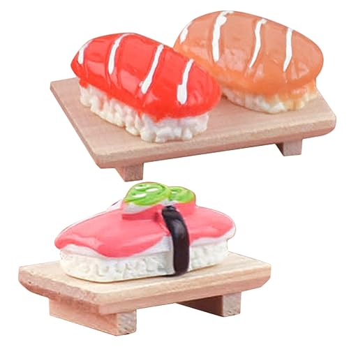 Kisangel 2st Puppenhaus-simulations-holzteller-Ornamente-Sushi-DIY-Set Künstliches Sushi-Sashimi Sushi-Teller-Dekoration Puppen-Sushi-Essen-Modell Gefälschter Käse Lebensmittel Schreibtisch von Kisangel