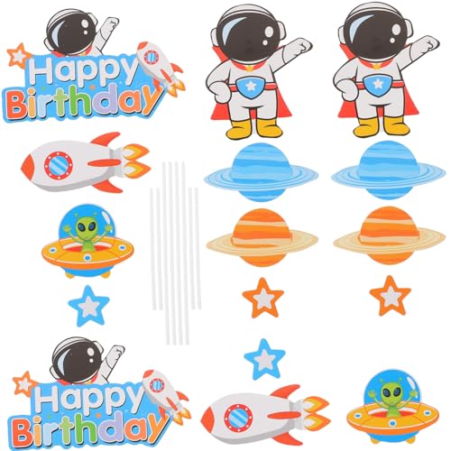 Kisangel 3 Sätze Astronaut -Kuchenaufkleber Stern Lieferungen Kuchendeckel Dekoration Planet Kuchen -Topper Geburtstagstorte Topper Geburtstag Cupcake Picks Geburtstagsparty liefert Papier von Kisangel