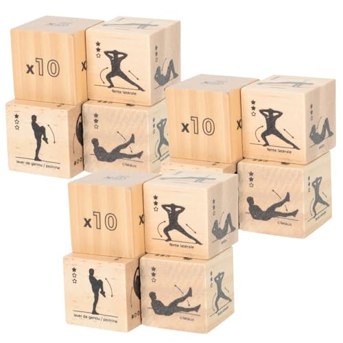 Kisangel 3 Sätze Holz Würfel Fitness Würfel mit Glatten Ecken für Sport Yoga Spiel Würfelspiel für Erwachsene Kompakt Leicht Tragbar für Workout und Freizeitspaß von Kisangel