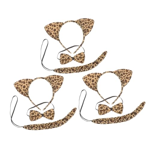 Kisangel 3 Sätze Katzenohren Haarreif mit Schleife und Niedliches Cartoon Kostüm für Geeignet für Fasching Halloween Cosplay und Motto Partys Unisex Gelb mit Leopardenmuster von Kisangel