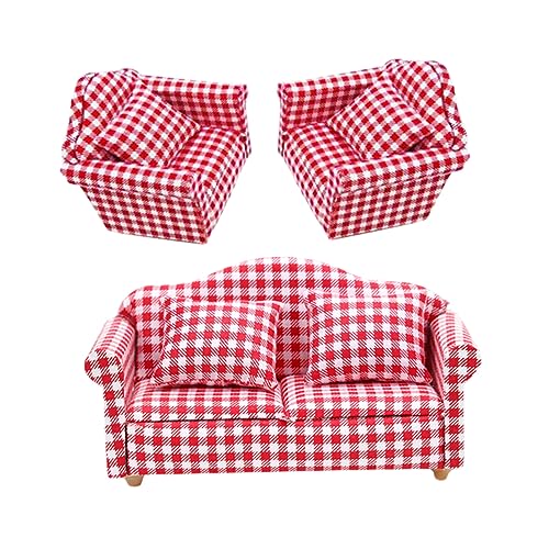 Kisangel 3 Sätze Mini Sofa im Karierten Design Teiliges Möbelmodell für Puppenhäuser Dekorative Miniaturmöbel für Kreative Wohnraumgestaltung Hochwertige und Sichere Materialien für Sammler von Kisangel
