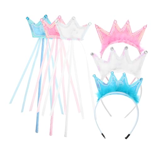 Kisangel 3 Sätze Prinzessin Tiara und Zauberstab für Mädchen Leichtes Design Komfortabel für Lange Nutzung Passend zu Geburtstags Festtagsfeiern Fördert Kreative Rollenspiele von Kisangel