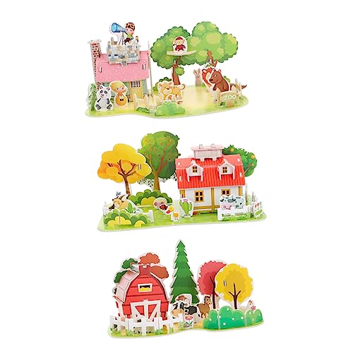 Kisangel 3sätze Puzzles Für Junge Mädchen Von Dreidimensionalen Modellen Haus Tiere Bauernhof Pädagogisches Spielzeug Farben Und Formen Lernspielzeug Für Kreative Entwicklung von Kisangel
