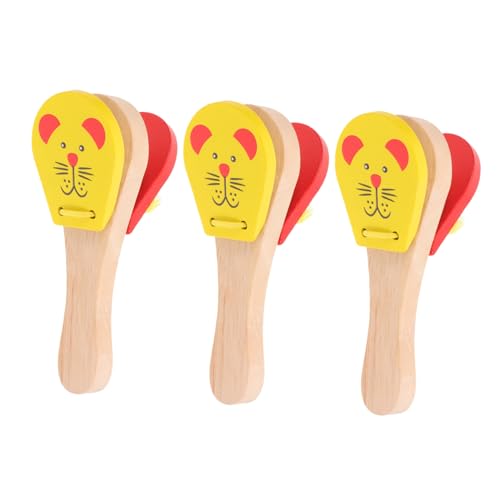 Kisangel 3 Stück Hand-Klapper mit Maus-Motiv Traditionelle Holz-kastagnetten Sicheres Percussion Kleinkinder Frühkindlichen Musikförderung von Kisangel