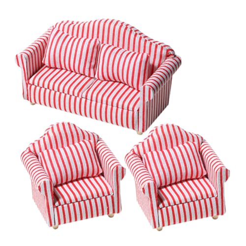 Kisangel 3 Stück Maßstab Rote Weiß Gestreifte Miniaturmöbel Puppenhaus Wohnzimmer Dekoration mit Miniatur Sessel Kisangel 3 Stück Maßstab Rote Weiß Gestreifte Miniaturmöbel Puppenhaus Wohnzimmer Dekoration mit Miniatur Sessel von Kisangel