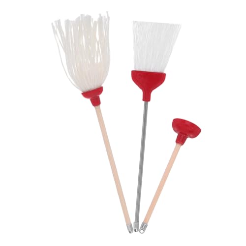 Kisangel 3 Stück Mini-Reinigungswerkzeug Puppenhausdekoration Puppenhauszubehör und Möbel Miniaturmöbel für Dollhouse Miniaturen Mop und Besen Mop- und Besenhandwerk hölzern rot von Kisangel