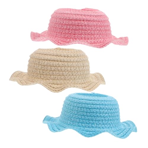 Kisangel 3 Stück Miniatur Gewebte Hüte Handgemachte Kleine Strohhüte mit Breiter Krempe für DIY Bastelarbeiten und Puppenkostüme Atmungsaktives Design Handwerkskunst von Kisangel