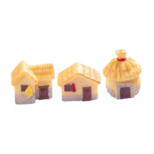 Kisangel 3 Stück Retro-Landhaus Mit Reetdach Modellgras Klein Figur Dekoration Mikro Miniatur Hütte Bausatz Alt Dorfhäuser Winzig Minihäuser Zum Basteln Dorfhaus DIY Mini House Harz von Kisangel