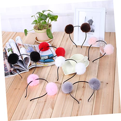 Kisangel 3 Stück Teiliges Haarband mit Flauschigen Pom Pom Bällen und Katzenohren Weicher Haarschmuck für Geburtstag Fasching Cosplay und Weihnachtsfeier Farben Weiß Dunkelgrau Schwarz von Kisangel