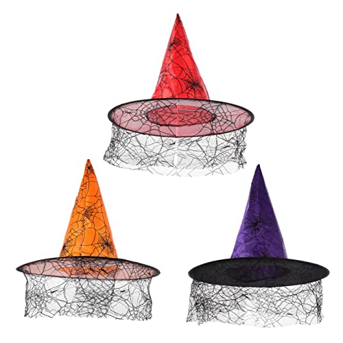 Kisangel 3 Stück Teiliges Halloween Hexenhut Stilvolle Party Hüte mit Spinnennetz Design Lustige Kostüm Requisiten für Karneval und Maskeraden von Kisangel