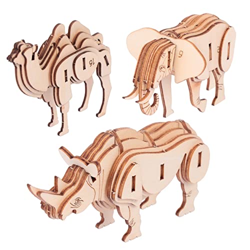 Kisangel 3 Stück Teiliges Holzpuzzle Tiermodell DIY Bastelspielzeug für Elefant Kamel und Puzzle für Kreatives und Eltern Beziehungen von Kisangel