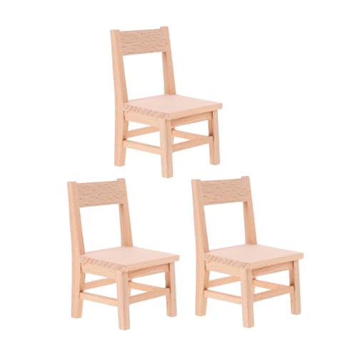 Kisangel 3 Stück Teiliges Miniatur Holzstühle für Puppenhaus Realistische Maßstabsgetreue Mini Holzsessel Detailreiche DIY Möbel für Puppenhaus Dekoration Zubehör von Kisangel