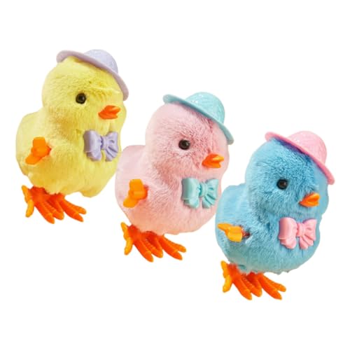 Kisangel 3 Stück Uhrwerk Huhn Küken aufziehen Spielzeugküken für Kleinkinder Küken für Kinderspielzeug -Osterkorbfüller Osterküken Plüsch von Kisangel