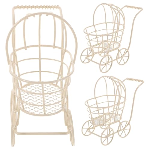 Kisangel 3 Teiliges Kinderwagenspielzeug Kleines Puppenhauszubehör Kinderwagen Miniatur Wohnzimmermöbel Kinderwagen Dekor von Kisangel