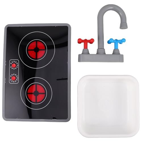 Kisangel 3-teiliges Kinderküchen-Spielset, simuliertes elektronisches Induktionskochfeld, Spielspüle und Wasserhahn mit realistischem Licht- und Soundeffekt für Kleinkinder von Kisangel