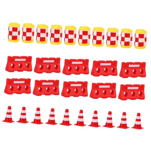 Kisangel 30Stücke Mini Verkehrskegel Und Absperrungen Für Lernspielzeug Zur Verkehrserziehung Roten Kegeln Roten Zäunen Und Gelben Warnböcken von Kisangel