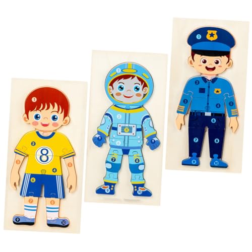 Kisangel 3Stücke Teiliges Kognitionspuzzle Aus Holz Für Interaktives Mit Charakteren Polizist Astronaut Fördert Die Berufliche Wahrnehmung Und Intellektuelle Fähigkeiten von Kisangel