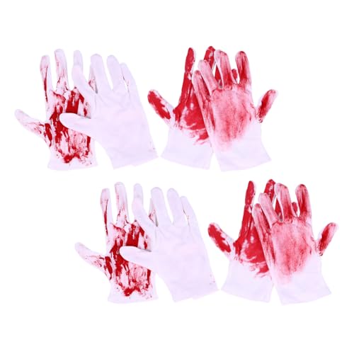 Kisangel 4 Paare Weiße Blutspritz-Handschuhe Halloween Requisiten aus Gestricktem Stoff Dehnbar Unisex Wiederverwendbar Gruselig für Zombie Vampire Metzger Kostüm Cosplay Party von Kisangel
