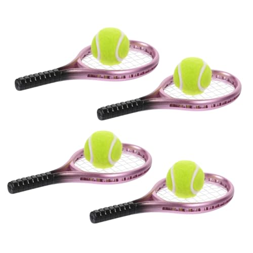 Kisangel 4 Sätze Miniatur Tennis Set Teilig mit Realistischen Mini Tennisschlägern und Bällen Vielseitiges Puppenhaus Zubehör für Kreative Sport Szenerien und Kindgerechtes Tragbar und von Kisangel