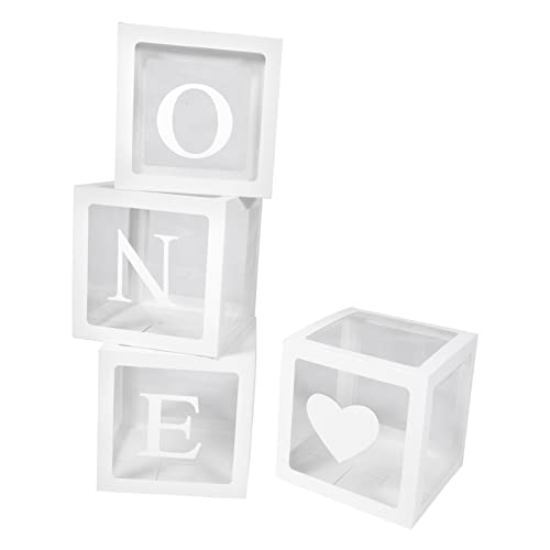 Kisangel 4 Stück Boxen mit Herzballon und One Buchstaben für Geburtstagsfeier Transparente Deko für Shower und Partys für Fotokulissen und Festliche Anlässe von Kisangel