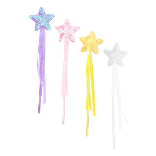 Kisangel 4 Stück Flash Zauberstab Fee Mädchen Kinderspielzeug für Mädchen Partyzubehör Gastgeschenke für Sternenstäbe Sternenstab Stoff von Kisangel