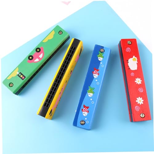 Kisangel 4 Stück Holzmundharmonika Zweireihig Pädagogisches Musikinstrument für Farbenfrohes Design Fördert Wahrnehmung Motorische Fähigkeiten Eltern Junge Mädchen Kommunikation Glatte von Kisangel