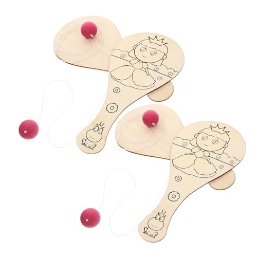 Kisangel 4 Stück Holzschläger Kind unfertige Paddelbälle Paddelball malen Mädchen Jungen Handwerk im Stil Paddelball aus Holz unvollendeter Paddelball hölzern von Kisangel