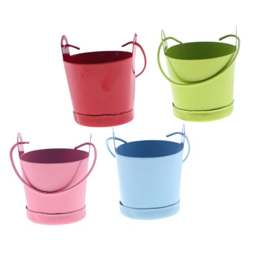 Kisangel 4 Stück Mini-hausschmuck Klein Mini-töpfe Winzig Puppe Miniaturen Party Zinn Griffe Eimer Links Blumenbank Mini-basteldekoration Miniatur-gartenzubehör Weißblech von Kisangel