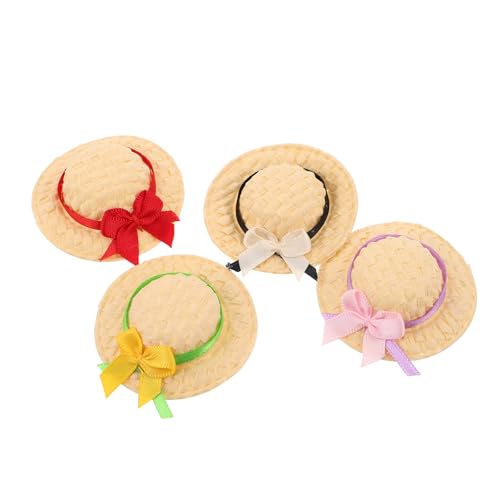 Kisangel 4 Stück Miniatur-Strohhüte: Handgefertigte gewebte Hüte, winzige Strickmütze für Puppen, zum Selbermachen, Basteln, Schmuck, Dekoration, Puppenhaus, Sommer-Accessoires von Kisangel