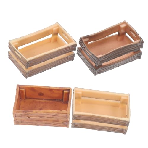 Kisangel 4 Stück Miniaturen Basteln Puppenhaus Kisten Kisten Dekorationen Winzige Mini Kistenkörbe Mini Miniaturen Dekorieren Miniaturen Puppenhaus Zubehör PVC Hellbraun von Kisangel