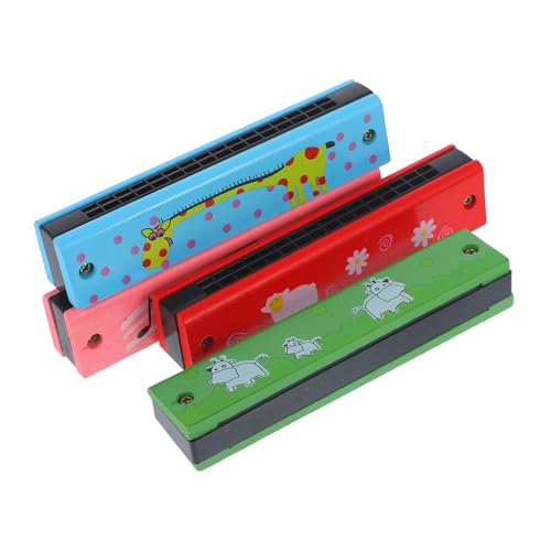Kisangel 4 Stück Mundharmonikas Holz Kleines Tragbares Musikinstrument für Anfänger mit Klarem Klang und Langlebiger Verarbeitung Geeignet für Schule Party und von Kisangel