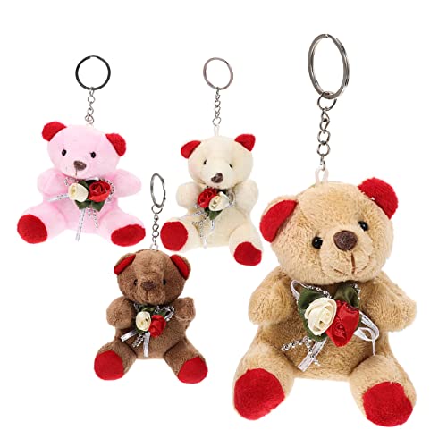 Kisangel 4 Stück Plüsch Bär Schlüsselanhänger Mini Kuscheltier Anhänger Weiches Material Langlebig Rucksack Deko für Valentinstag Freundin Tasche von Kisangel