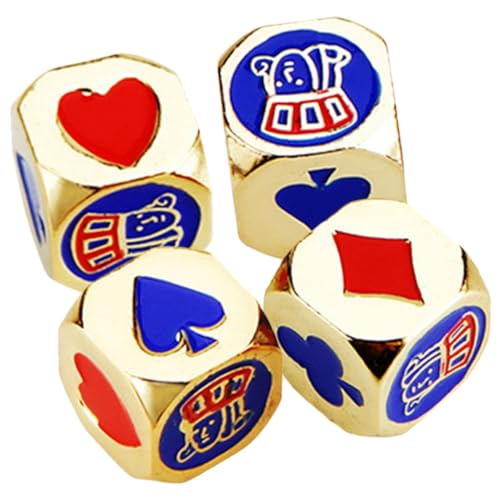 Kisangel 4 Stück Poker Würfel Metall Kleine Club Würfel Spielwürfel für Party Mitgebsel Kindergeburtstag Fasching Langlebig Leicht für Poker und Würfelspiele von Kisangel