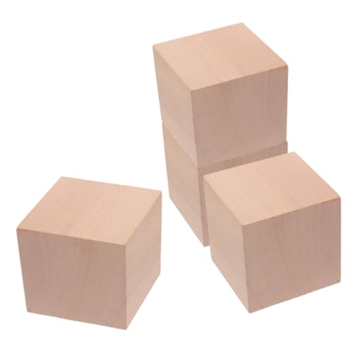 Kisangel 4 Stück Quadratische Holzbauklötze für DIY Bastelprojekte Naturbelassene Handgefertigte Lernwürfel Pädagogisches Mathematikspielzeug für Vorschule und Kreative von Kisangel