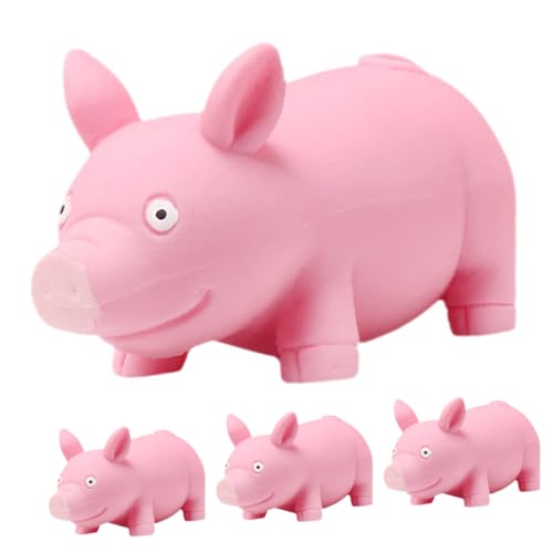 Kisangel 4 Stück Schwein Stressspielzeug Quetschspielzeug in Schweineform Dehnbares Stressabbau Spielzeug für Kinder Lustige Party Requisiten Stressabbauendes Spielzeug für Haushalt von Kisangel