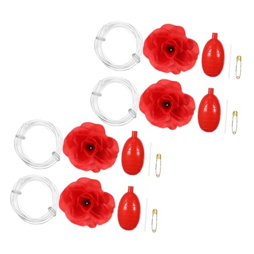 Kisangel 4 Stück Rote Wasser-spritzrose Realistische Clown-Blume Trickspielzeug für April-spaß Halloween-Partys Wiederbefüllbar Kinderfreundlich Langlebig Einfach zu Bedienen Lustige Blumen von Kisangel