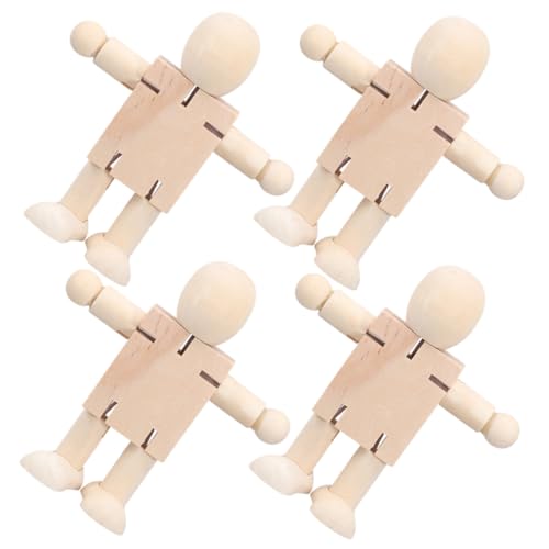 Kisangel 4 Stück Teiliges DIY Holzroboter aus Stabilem Holz Unvollendete Figuren zum Bemalen Kreatives Bastelspielzeug für Handgemachte Dekoration und Lernspielzeug von Kisangel