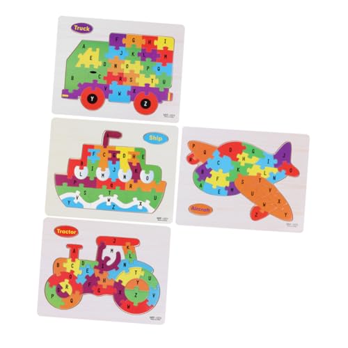 Kisangel 4 Stück Teiliges Holzbuchstaben Puzzle Farbenfrohe Mechanische Muster Buchstaben Jigsaw Lernspielzeug für Kleinkinder Pädagogisches Holzspielzeug Kreativität und Gedächtnis von Kisangel