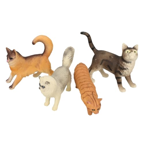 Kisangel 4 Stück Teiliges Katzenmodell aus Kunststoff Realistische Tischdekoration Edukatives Kinderspielzeug Detailreiche Katzenfiguren für Schreibtisch Lebensechte Dekofiguren von Kisangel