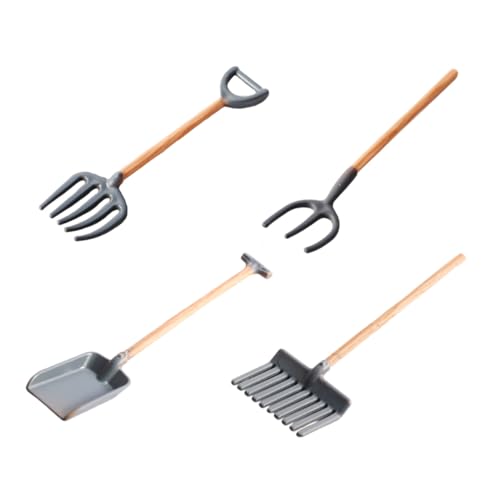 Kisangel 4 Stück Teiliges Mini Gartengeräte Set für Schaufel und Rechen Langlebige Miniatur Werkzeuge für Puppenhaus DIY Farm Zubehör Sicher und Praktisch für Mini Garten Dekoration von Kisangel