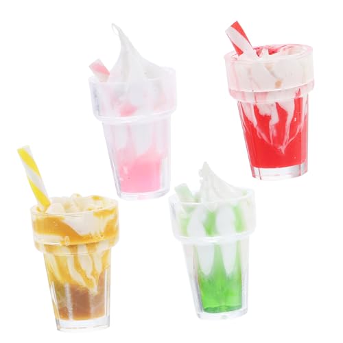 Kisangel 4 Stück Teiliges Miniatur Eiscreme Dekorationsset aus Harz Realistische Puppenhaus Requisiten für Tiny House Eisdiele Bunte Mini EIS Modelle für DIY Puppenhaus Zufällige Farbe von Kisangel
