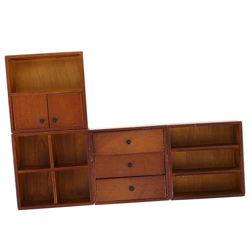 Kisangel 4 Stück Teiliges Miniatur Holzschrank Realistisches Puppenhaus Möbel Bücherregal mit Langlebiges DIY Möbelmodell für Kreative Spiel und Dekorationsideen von Kisangel