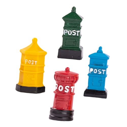 Kisangel 4 Stück Teiliges Miniatur Puppenhaus Briefkasten Resin Detailreiche Miniatur Mailbox Modelle Retro Farben Gelb Rot Blau Grün für Puppenhaus Dekoration und Kreative von Kisangel