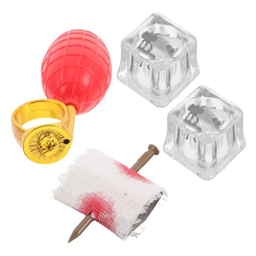 Kisangel 4stücke Streichspielzeug Für Partys Fingerstreich Mit Wasserspritzring Gefälschte Requisiten Mit Plastikspinnen-eiswürfel Realistische Insekten Für Halloween Streichrequisiten von Kisangel
