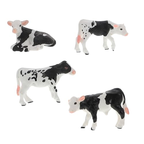 Kisangel 4 Stück Teiliges Realistische Miniatur Kuhfiguren aus Detailgetreue Bauernhoftiere als Lernspielzeug und Dekoration für Puppenhäuser Kinderzimmer und Garten von Kisangel